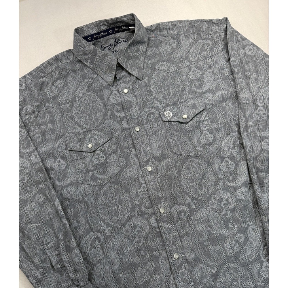 Men's George Strait XXL Western Pearl Snap Closures Gray Paisley